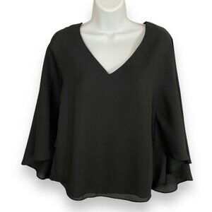 Jealous Tomato Top Capelet Style Blouse Black Women Size Small Flowy V-Neck‎